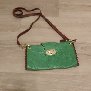 Vintage Retro Inspired Vibe Green/ Embossed Leather Crossbody Bag Made in Italy